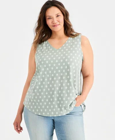Style & Co Plus Size Printed Perfect Tank Top, Macy's Exclusive In Green