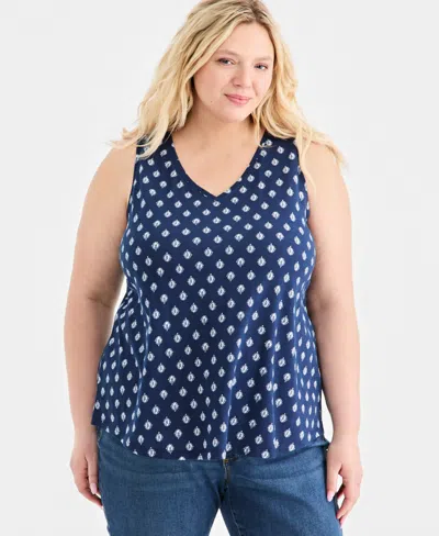 Style & Co Plus Size Printed Perfect Tank Top, Macy's Exclusive In Multi