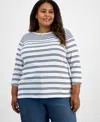 Style & Co Plus Size Printed Pima Cotton 3/4-sleeve Top, Exclusively At Macy's In White