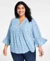 STYLE & CO PLUS SIZE PRINTED PINTUCK BLOUSE, CREATED FOR MACY'S