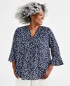 Style & Co Plus Size Printed Pintuck Blouse, Exclusively At Macy's In Blue