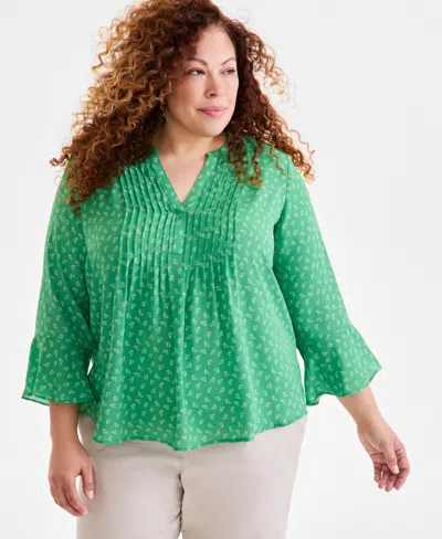 Style & Co Plus Size Printed Pintuck Blouse, Exclusively At Macy's In Floral Hampton