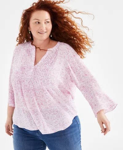 Style & Co Plus Size Printed Pintuck Top, Created For Macy's In Windy Lilac