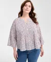Style & Co Women's Cotton Printed Pintuck Top, Exclusively At Macy's In Disty Bright White