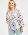 Style & Co Plus Size Printed Pintuck Top, Exclusively At Macy's In Fauna Bright White