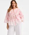 Style & Co Plus Size Printed Pintuck Top, Exclusively At Macy's In Floral Salmon