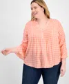 Style & Co Plus Size Printed Pintuck Top, Exclusively At Macy's In Gingham Petunia