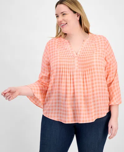 Style & Co Plus Size Printed Pintuck Top, Exclusively At Macy's In Gingham Petunia