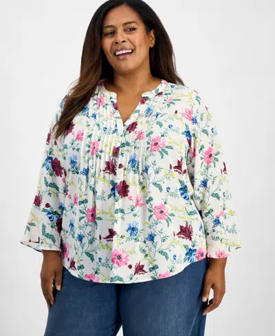 Style & Co Plus Size Printed Pintucked Top, Macy's Exclusive