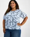 Style & Co Plus Size Printed Puff-sleeve Top, Exclusively At Macy's In Blue