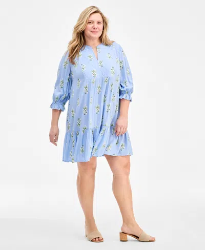 Style & Co Plus Size Printed Quilted Dress, Macy's Exclusive In Blue