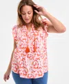 Style & Co Plus Size Printed Ruffle Pintuck Top, Exclusively At Macy's