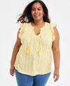 Style & Co Plus Size Printed Ruffle Pintuck Top, Exclusively At Macy's