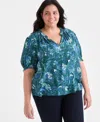 Style & Co Plus Size Printed Ruffle-trim Blouse, Exclusively At Macy's