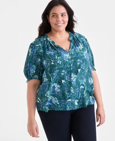 Style & Co Plus Size Printed Ruffle-trim Blouse, Exclusively At Macy's