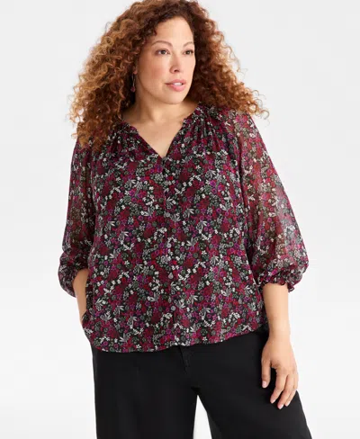 Style & Co Women's Printed Shine Long-sleeve Blouse, Macy's Exclusive In Multi