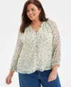 Style & Co Plus Size Printed Ruffled Top, Macy's Exclusive In Neutral