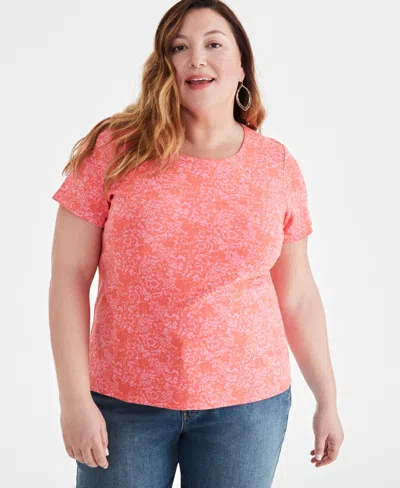 Style & Co Plus Size Printed Scoop-neck Knit Top, Created For Macy's In Gigi Pink