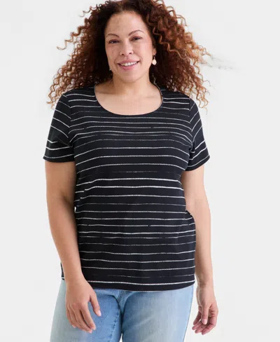 Style & Co Plus Size Printed Scoop-neck Short-sleeve T-shirt, Macy's Exclusive In Black