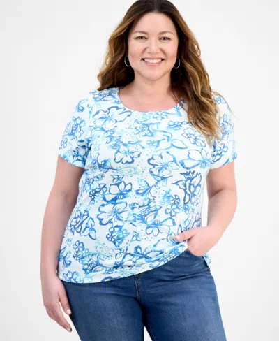 Style & Co Plus Size Printed Scoop-neck Top, Exclusively At Macy's