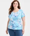 Style & Co Plus Size Printed Scoop-neck Top, Exclusively At Macy's In Alice Aqua