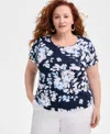 Style & Co Women's Printed Short-sleeve Embroidered Top, Exclusively At Macy's In Alice Industrial Blue