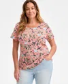 Style & Co Plus Size Printed Scoop-neck Top, Exclusively At Macy's In Garden Rose