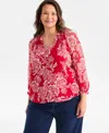 Style & Co Plus Size Printed Shine Ruffled Top, Macy's Exclusive In Blue