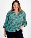 Style & Co Plus Size Scandi Tile Shine V-neck Blouse, Created For Macy's In Scandi Thyme