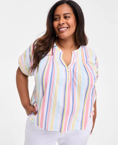 Style & Co Plus Size Printed Short-sleeve Blouse, Exclusively At Macy's
