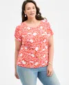 Style & Co Plus Size Printed Short-sleeve Top, Exclusively At Macy's In Orange