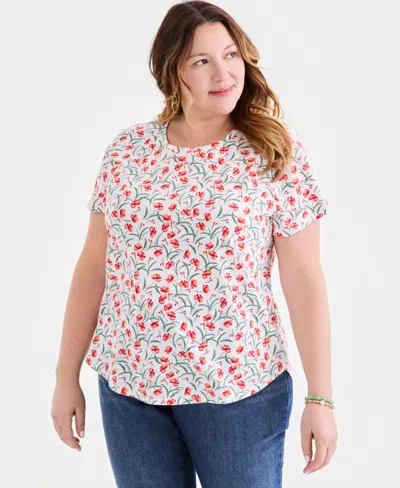 Style & Co Plus Size Printed Short-sleeve Crewneck T-shirt, Macy's Exclusive In Multi
