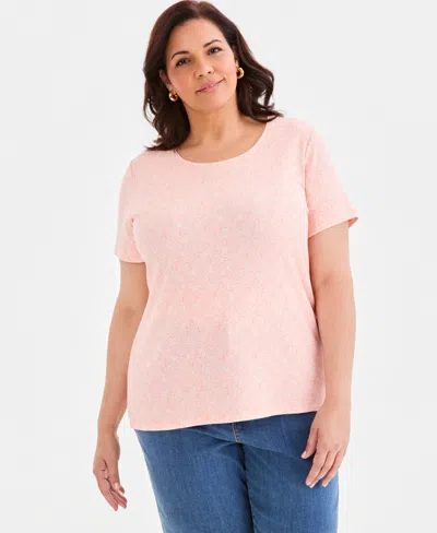 Style & Co Plus Size Printed Short-sleeve T-shirt, Macy's Exclusive In Pink