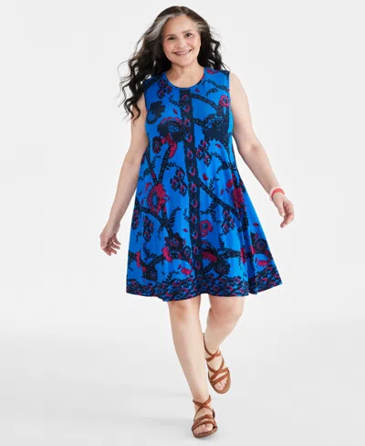 Style & Co Plus Size Printed Sleeveless Flip Flop Dress, Created For Macy's In Brenton Cobalt