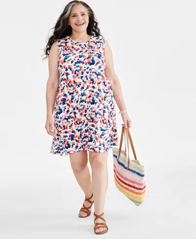 Style & Co Plus Size Printed Sleeveless Flip Flop Dress, Created For Macy's In Dreamy Natural