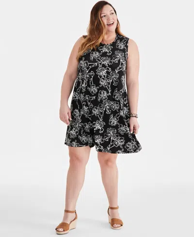 Style & Co Plus Size Printed Sleeveless Flip Flop Dress, Created For Macy's In Iris Black
