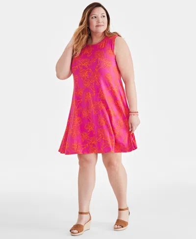 Style & Co Plus Size Printed Sleeveless Flip Flop Dress, Created For Macy's In Iris Fuchsia