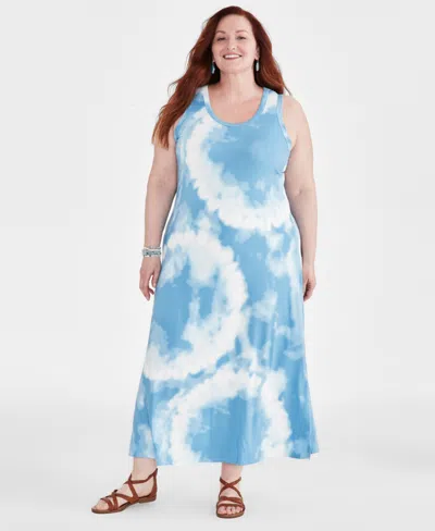 Style & Co Plus Size Printed Sleeveless Maxi Dress, Created For Macy's In Alana Dusk