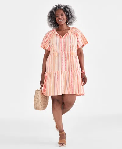 Style & Co Plus Size Printed Split-neck Flutter-sleeve Swing Dress, Created For Macy's In Mount St Melon