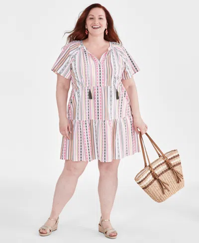 Style & Co Plus Size Printed Split-neck Flutter-sleeve Swing Dress, Created For Macy's In Mount St White
