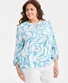 Style & Co Plus Size Printed Split-neck Popover Top, Macy's Exclusive In Blue