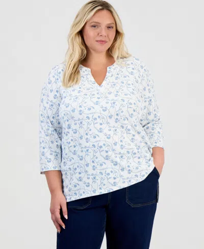 Style & Co Plus Size Printed Split Neck Tunic Top, Macy's Exclusive In Blue