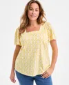 Style & Co Plus Size Printed Square-neck Short-sleeve Top, Exclusively At Macy's