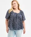 Style & Co Plus Size Printed Square-neck Top, Exclusively At Macy's In Fauna Industrial Blue
