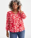 Style & Co Plus Size Printed Tassel-tie Long-sleeve Blouse, Created For Macy's In Floral Red