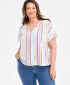 Style & Co Plus Size Printed Tie-neck Short-sleeve Shirt, Exclusively At Macy's