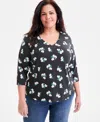 Style & Co Plus Size Printed V-neck 3/4-sleeve Top, Macy's Exclusive