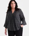 Style & Co Plus Size Printed V-neck Ruffle-cuff Blouse, Exclusively At Macy's