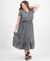 Style & Co Plus Size Printed V-neck Short-sleeve Dress, Exclusively At Macy's In Black