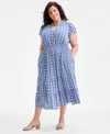 Style & Co Women's Printed Flutter-sleeve Midi Dress, Exclusively At Macy's In Blue